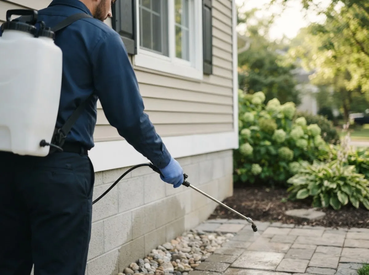 Pest control technician inspecting a home in Stamford, NY